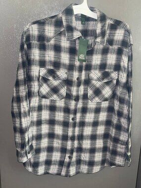 Women's Oversized Grey Plaid Flannel Shirt M